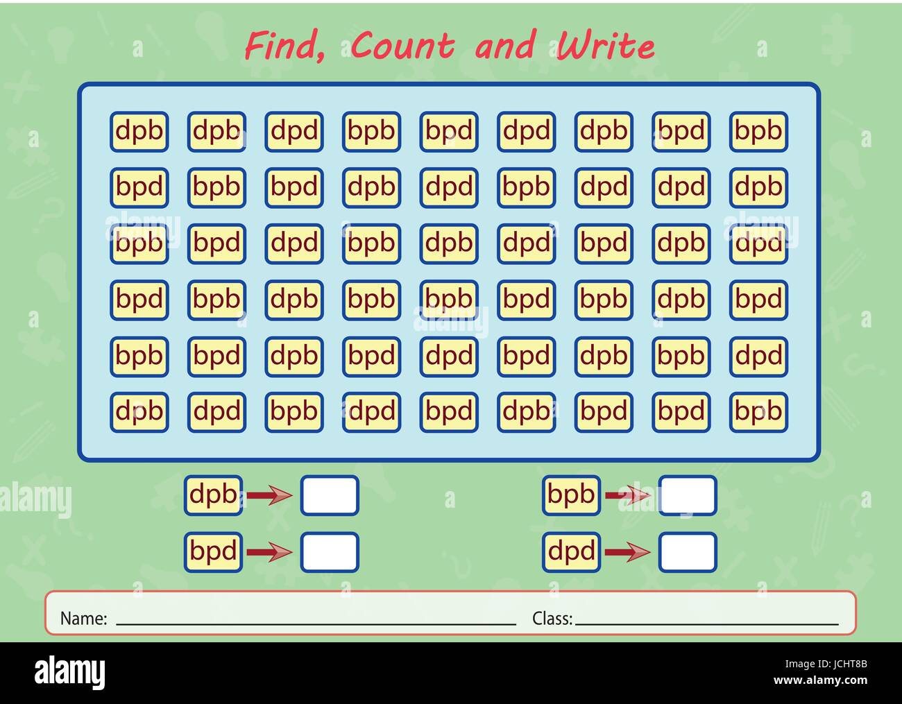 Trovare, conteggio e scrivere, foglio di lavoro per i bambini Illustrazione Vettoriale