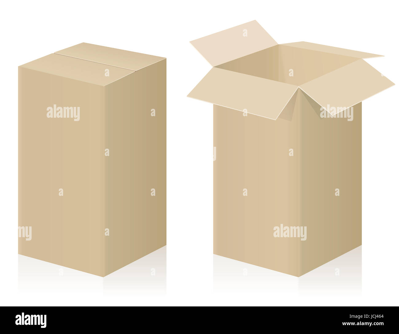 Big parcel - chiuso e aperto - marrone di cartone forti - isolato illustrazione vettoriale su sfondo bianco. Foto Stock