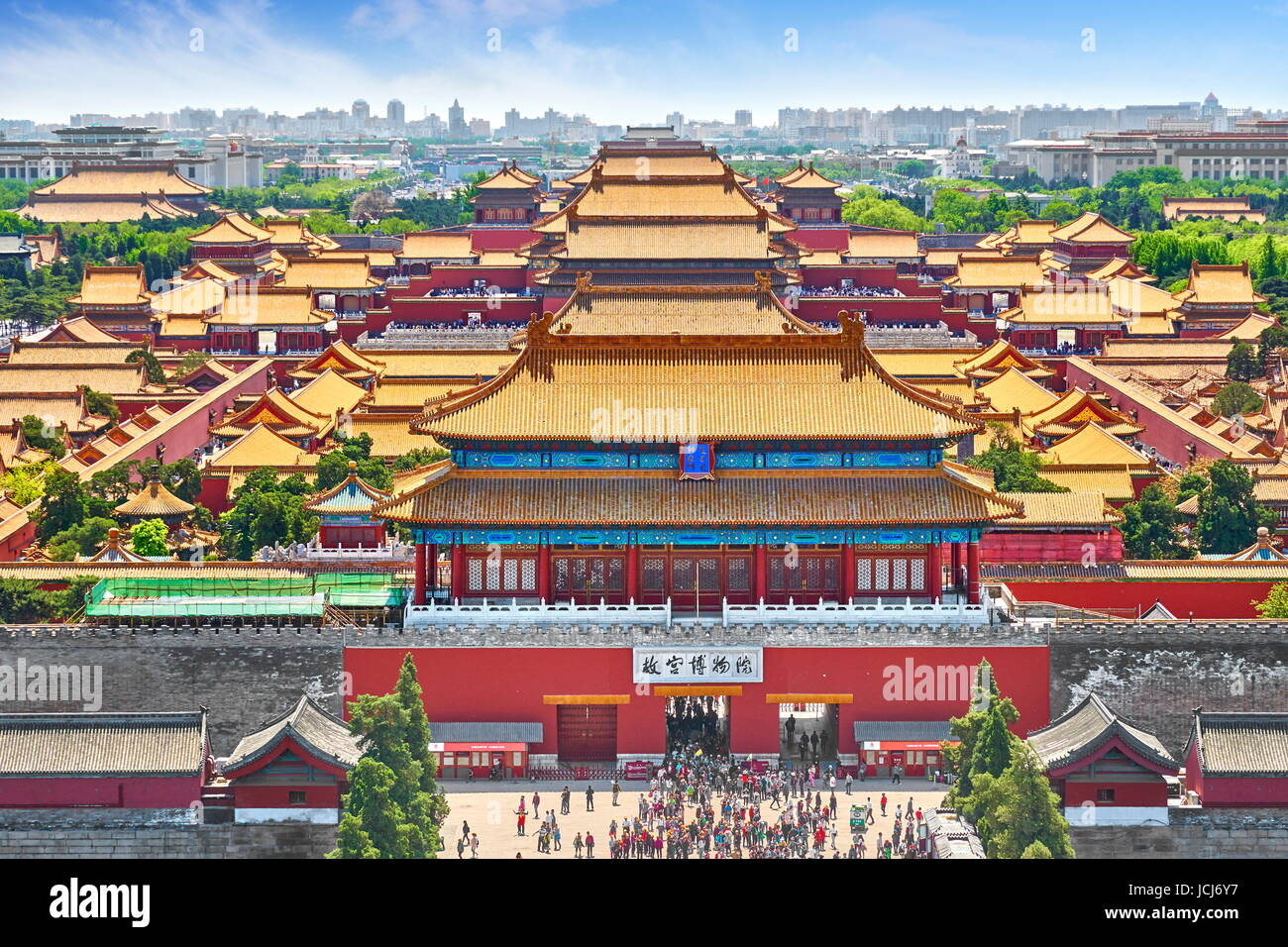 Vista aerea della Città Proibita e il palazzo imperiale Cinese a Pechino, Cina Foto Stock