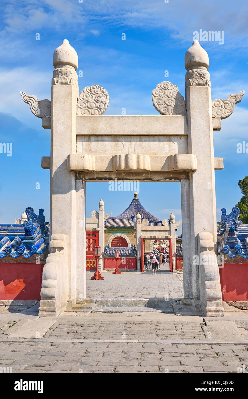 Entrata al Tempio del Cielo (Tian Tan), l'UNESCO, Pechino, Cina Foto Stock