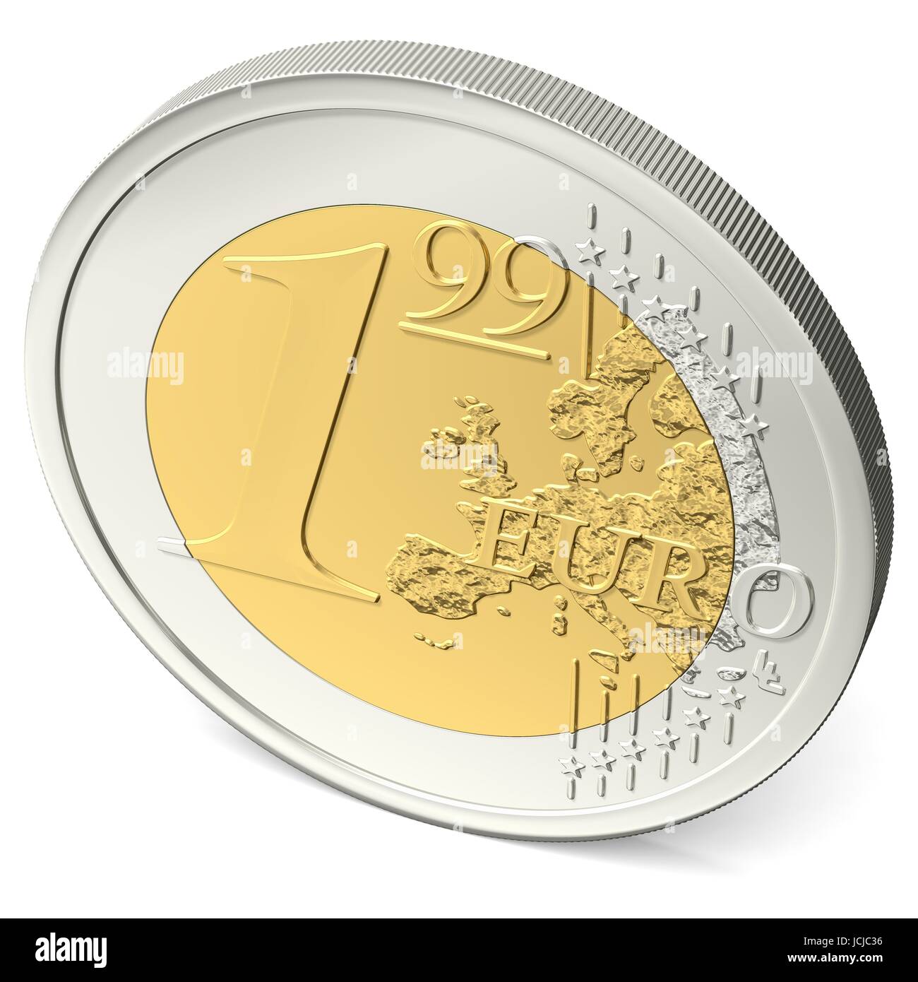 Ein Euro Neunundneunzig Münze von oben gesehen Foto Stock