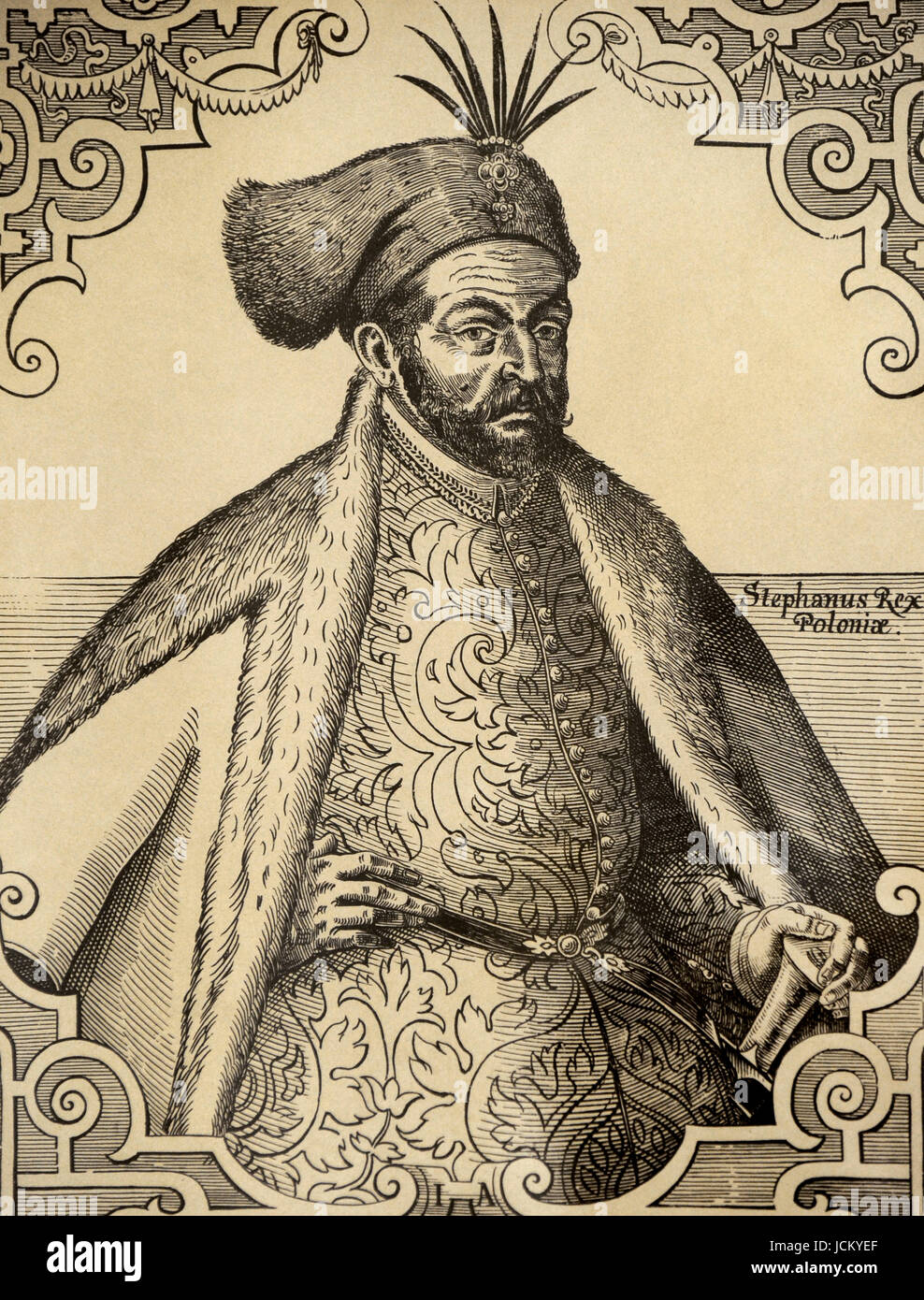 Stephen Bathory (1533-1586). Re di Polonia e granduca di Lituania. Incisione. Ch. Stampanti Barousse di litografie, xix secolo. Dopo Jost Amman. 1539-1591. Foto Stock