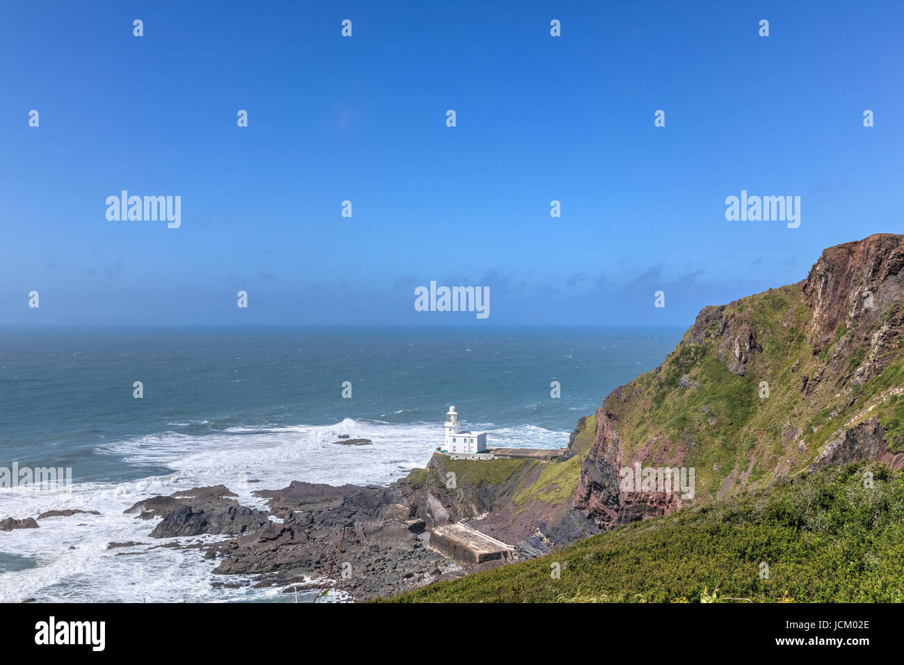 Hartland Point, faro, Devon, Inghilterra, Regno Unito Foto Stock
