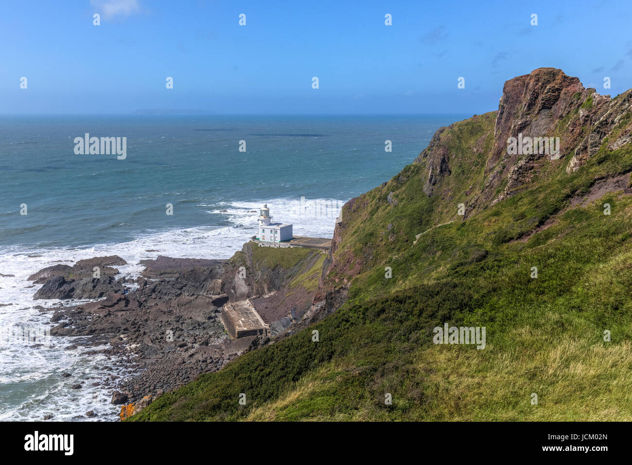 Hartland Point, faro, Devon, Inghilterra, Regno Unito Foto Stock