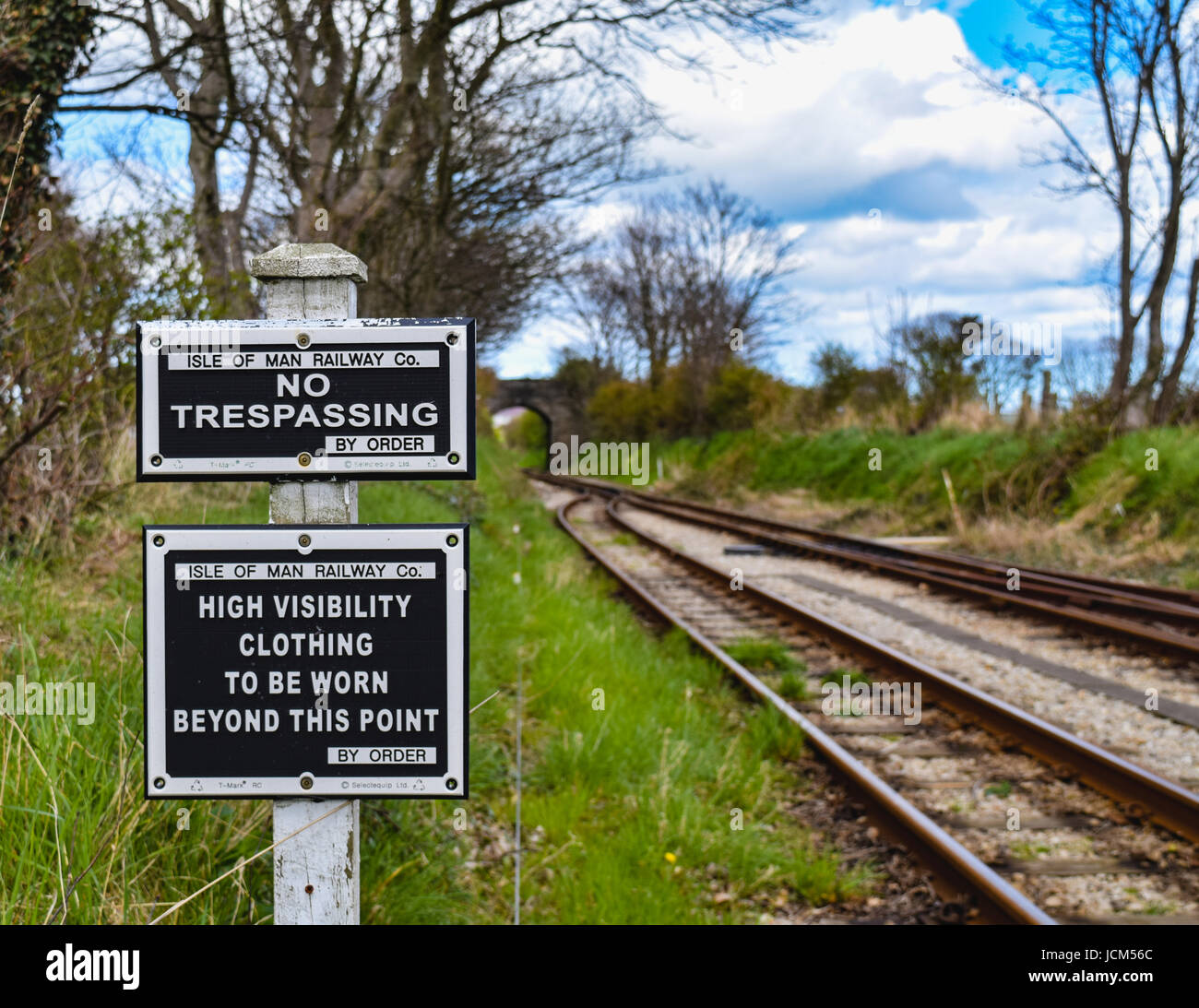 Nessun sconfinamenti di segno ferroviaria a Castletown stazione ferroviaria Foto Stock