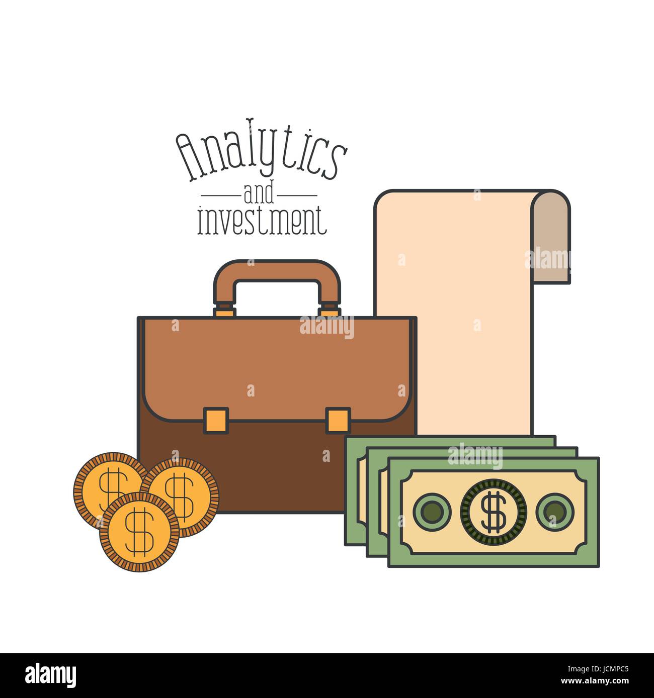 Sfondo bianco con colorati di portafoglio e di economia di denaro analytics e investimenti Illustrazione Vettoriale