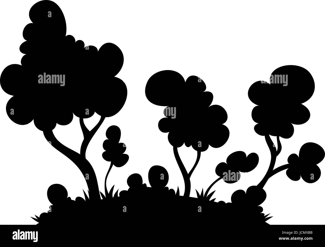 Cartoon silhouette di un cluster di alberi forestali. Illustrazione Vettoriale