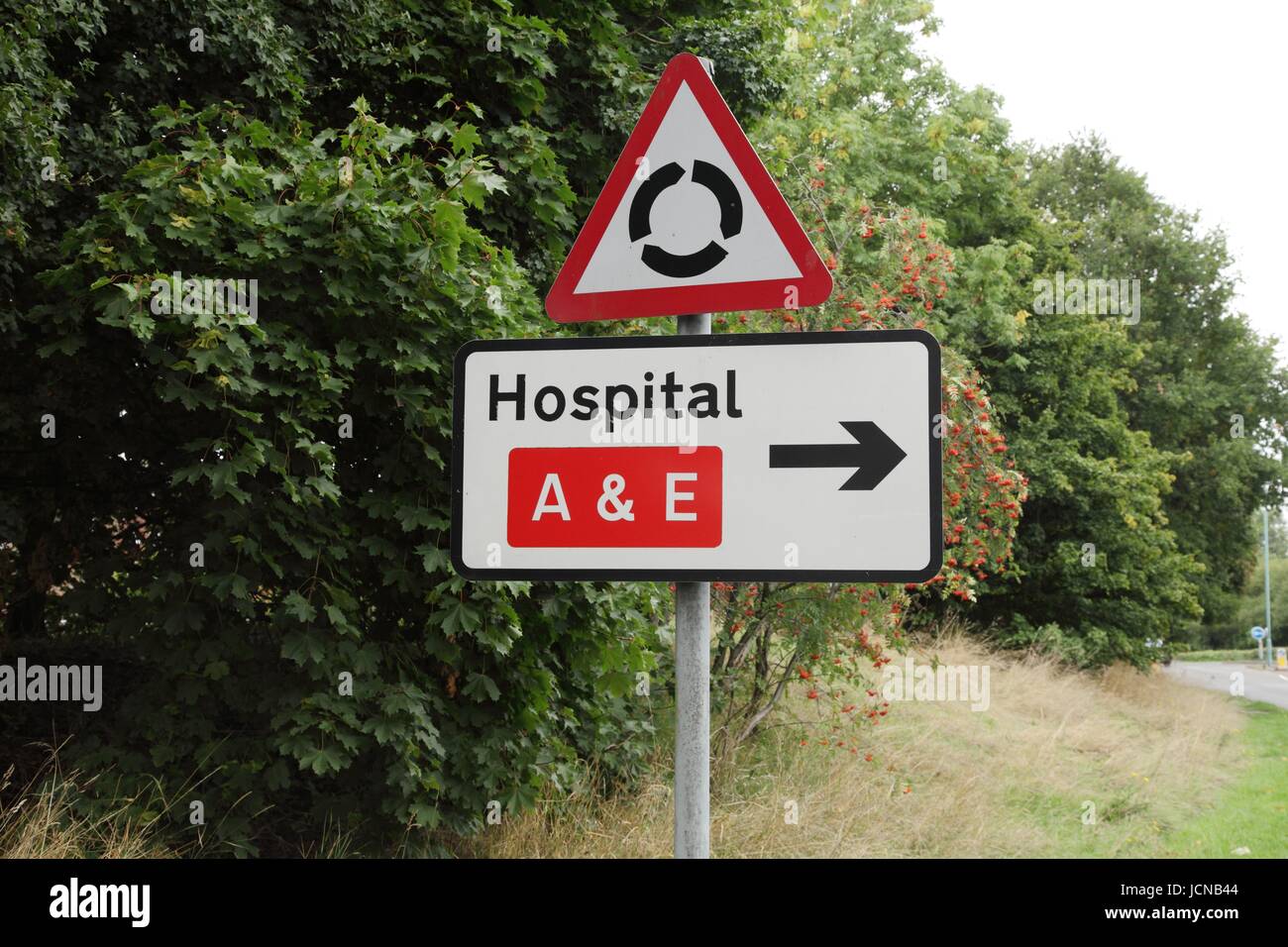 Un ospedale e E segno vicino all'Ospedale Alexexanda a Redditch, Worcestershire Foto Stock