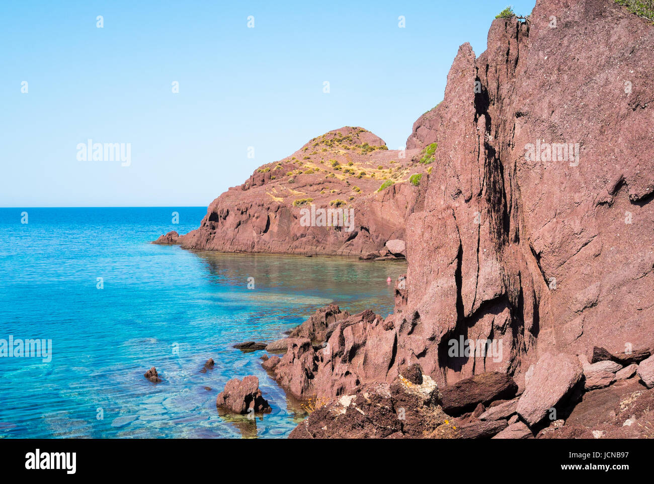 Il Red Rock sul mare di Masua, Ovest Sardegna, Italia Foto Stock