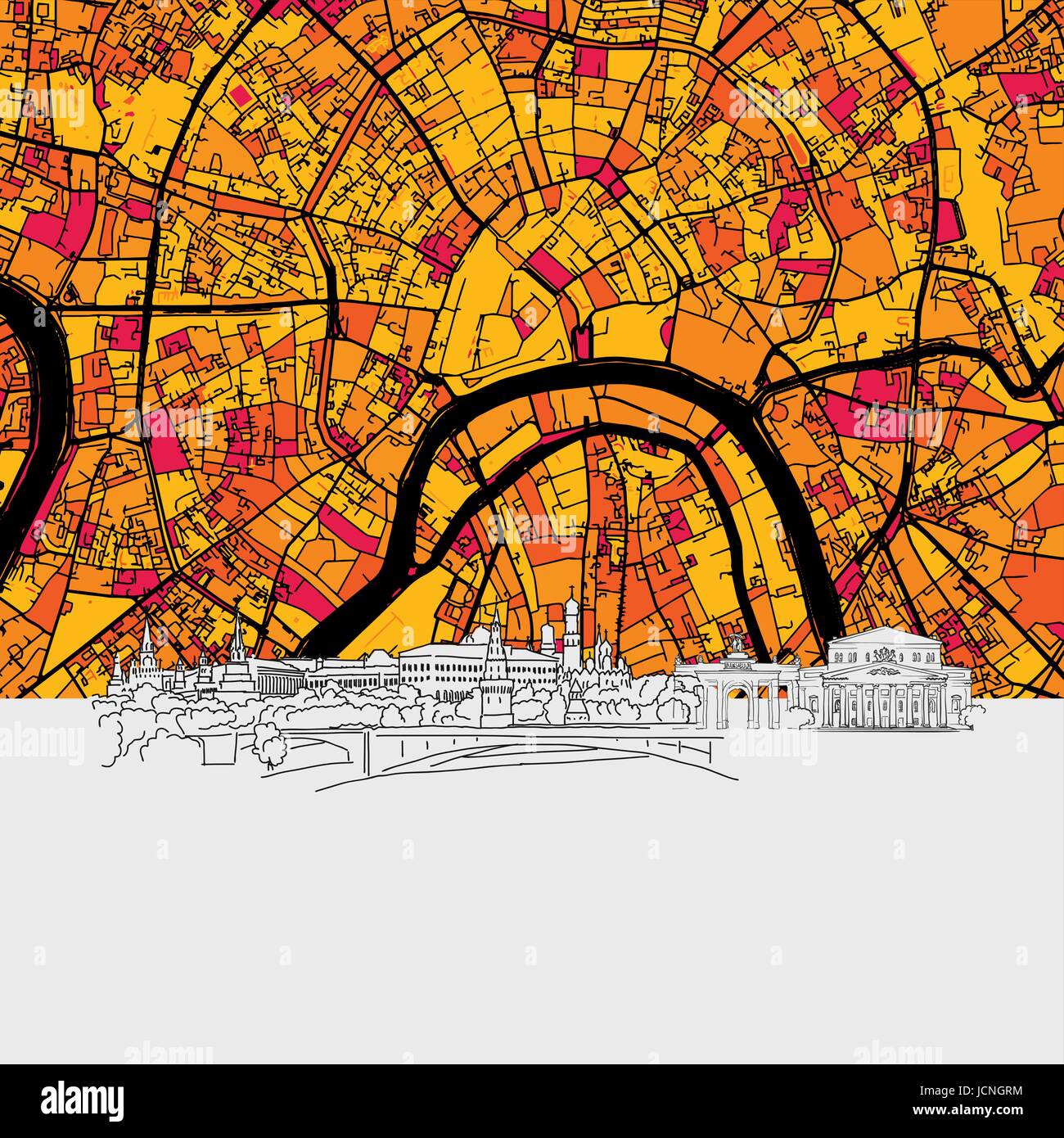 Mosca, Mappa Skyline, moderno colorato stampa di arte con il paesaggio urbano storico di punti di riferimento Illustrazione Vettoriale