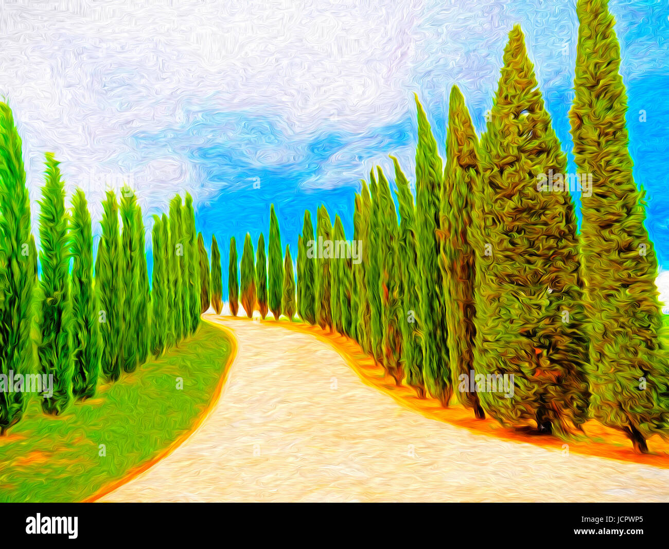 Cypress viale alberato - Foto di Pittura Foto Stock