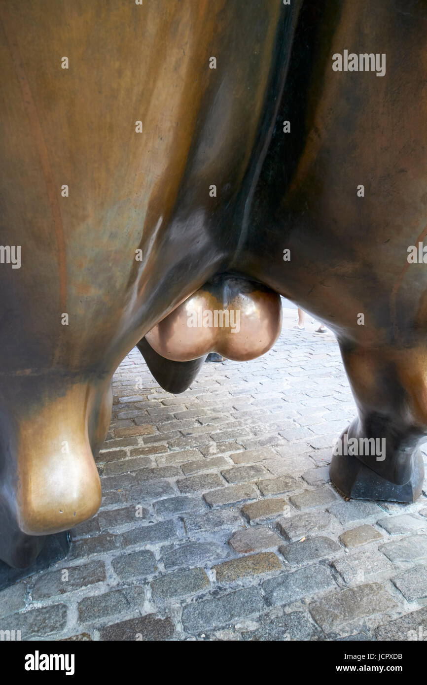 Sfere della carica bull statua bowling green Wall Street a New York City USA Foto Stock