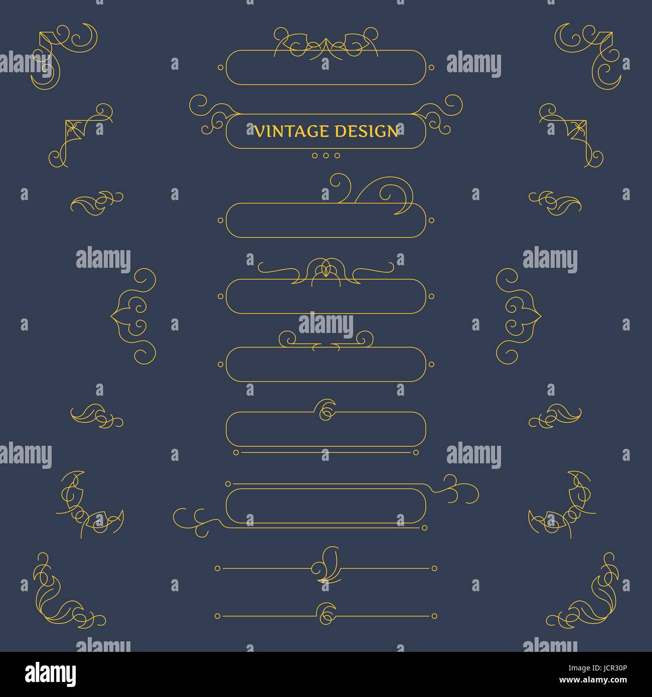 Vector vintage decorativo di elementi di design e cornici Illustrazione Vettoriale