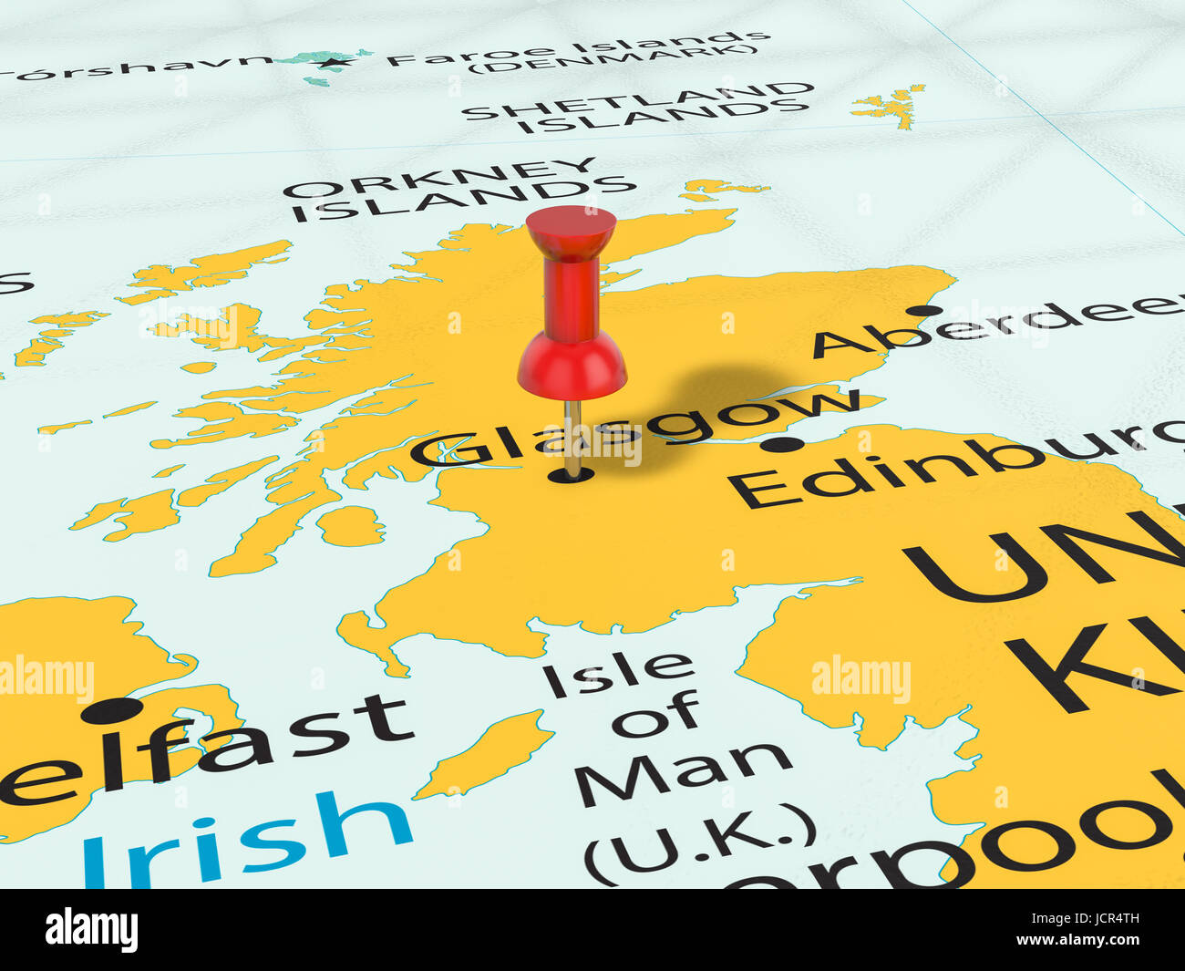 La puntina sulla mappa di Glasgow sfondo. 3d'illustrazione. Foto Stock