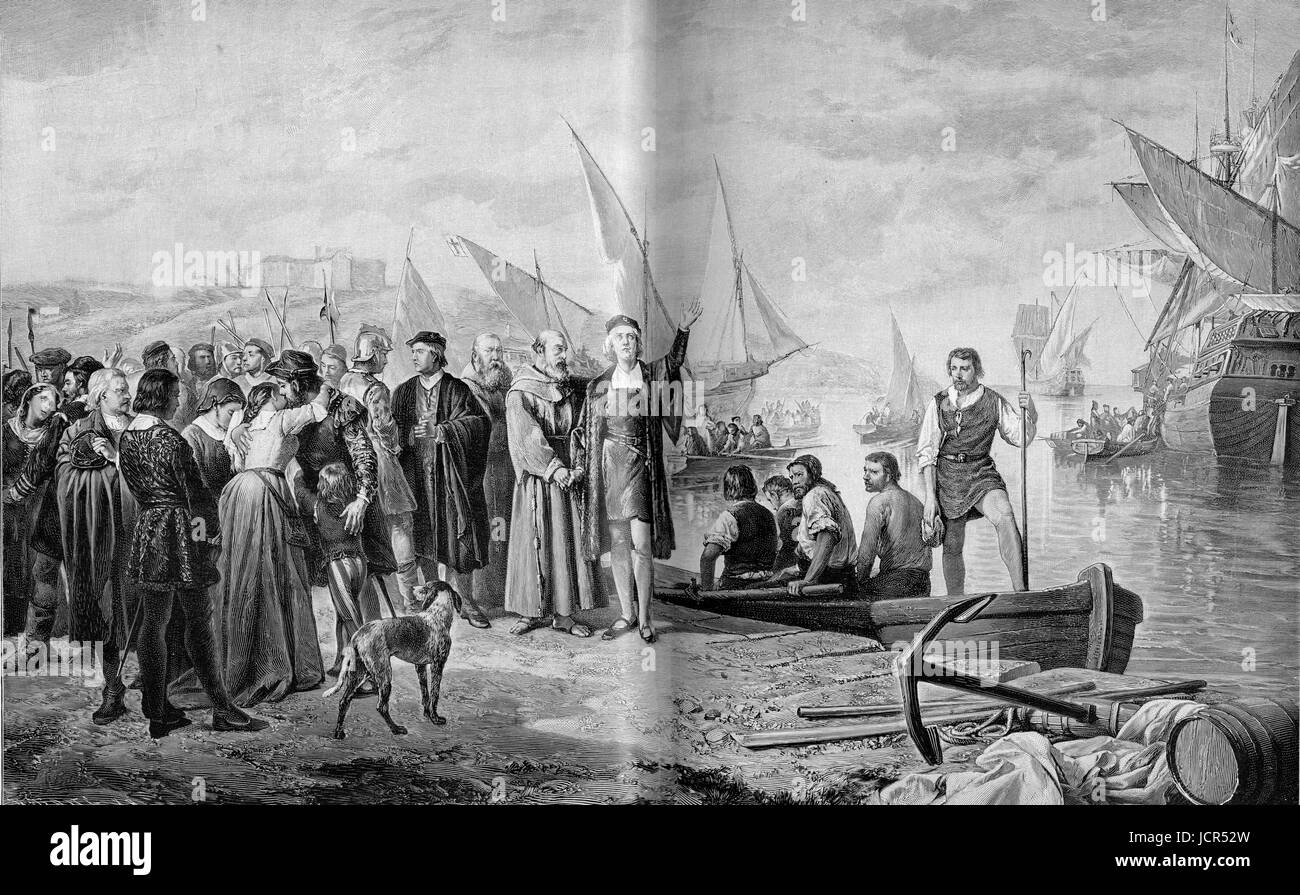 Christopher Coilumbus a Palos Harbour (Cartagena) - un possibile punto di partenza per Columbus' primo expediton al nuovo mondo Foto Stock