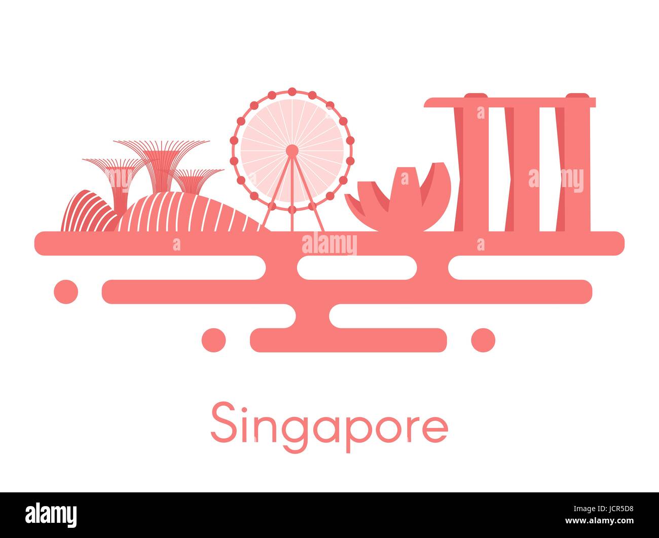 Il vettore in stile appartamento panorama di sfondo di Singapore. Illustrazione Vettoriale