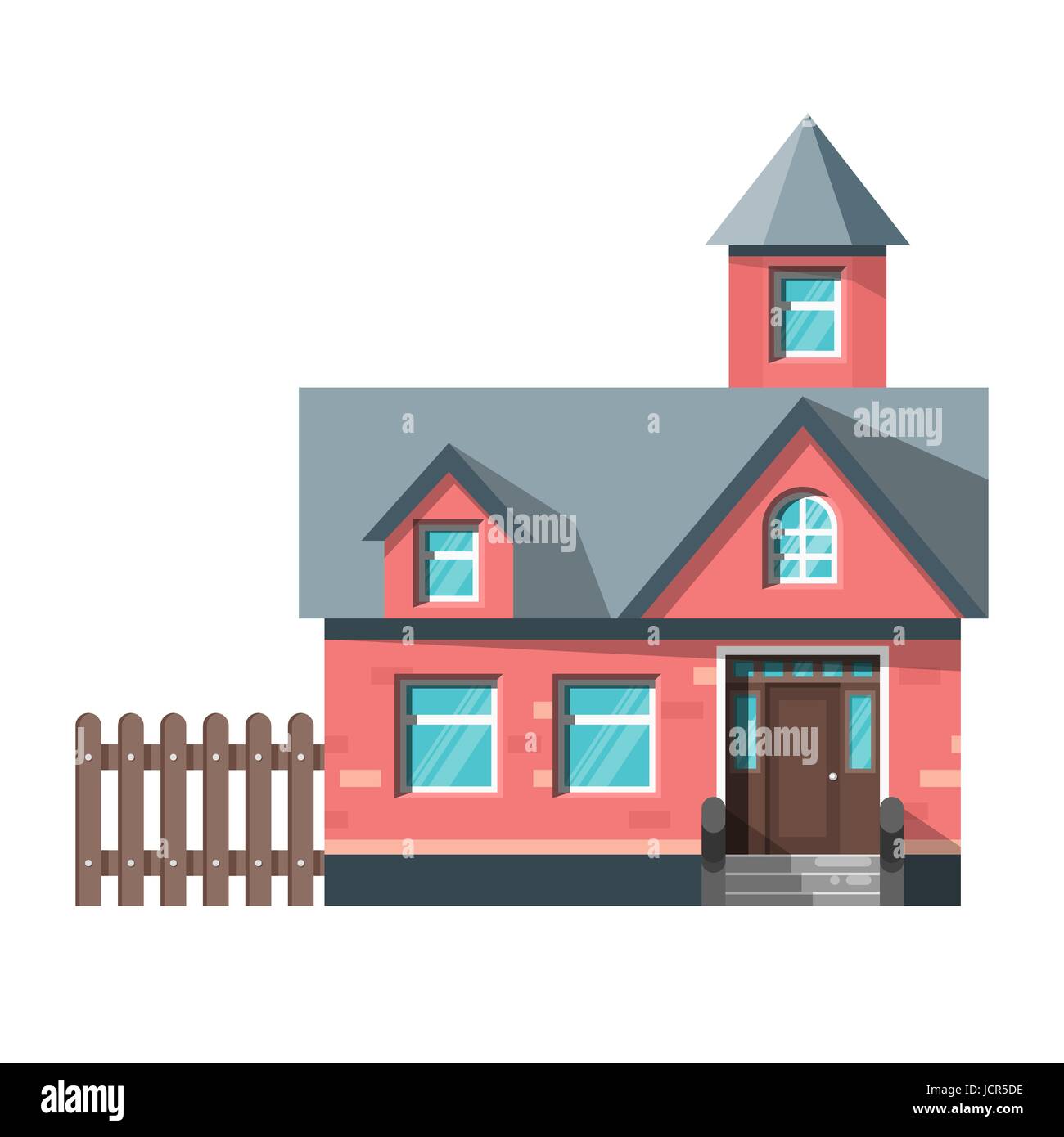 Vettore stile piatto illustrazione della casa rossa. Icona per il web. Isolato su sfondo bianco Illustrazione Vettoriale
