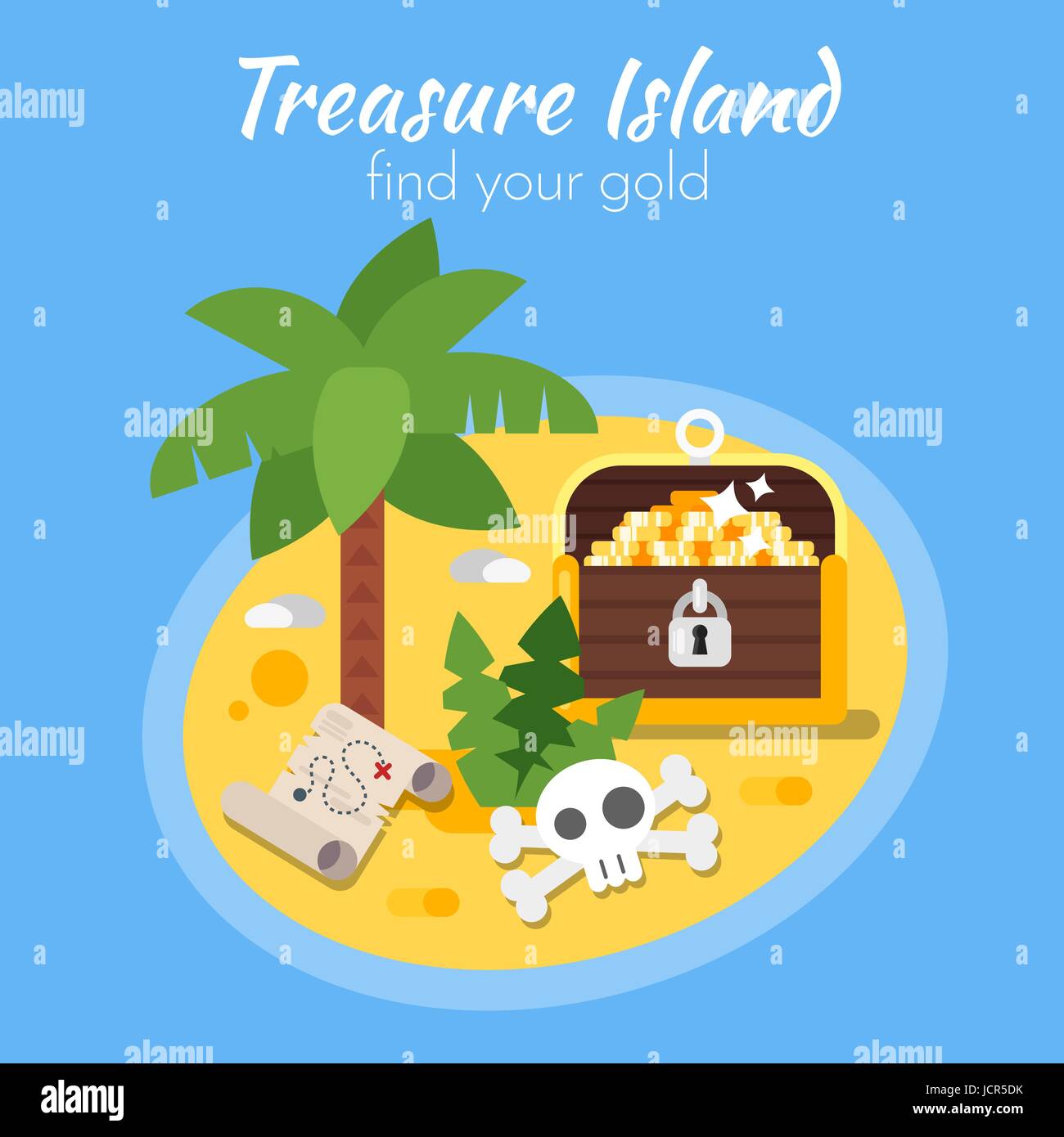 Vettore stile piatto illustrazione dell'isola del tesoro e la mappa. Board Game Icona. Illustrazione Vettoriale