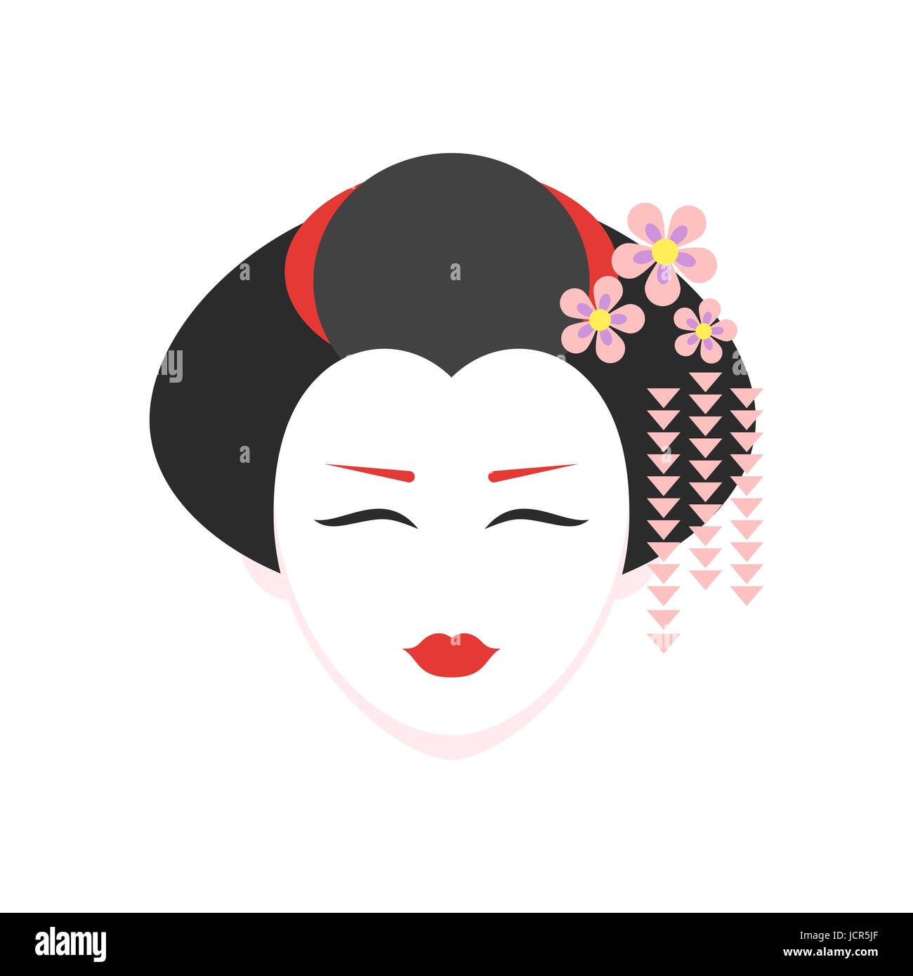 Vettore stile piatto illustrazione della geisha. Icona per il web. Isolato su sfondo bianco. Illustrazione Vettoriale