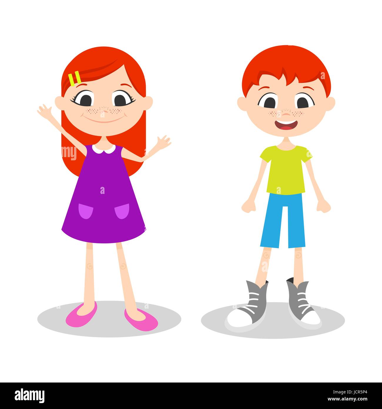 Illustrazione Vettoriale di felice ragazzo e ragazza con lentiggini Illustrazione Vettoriale