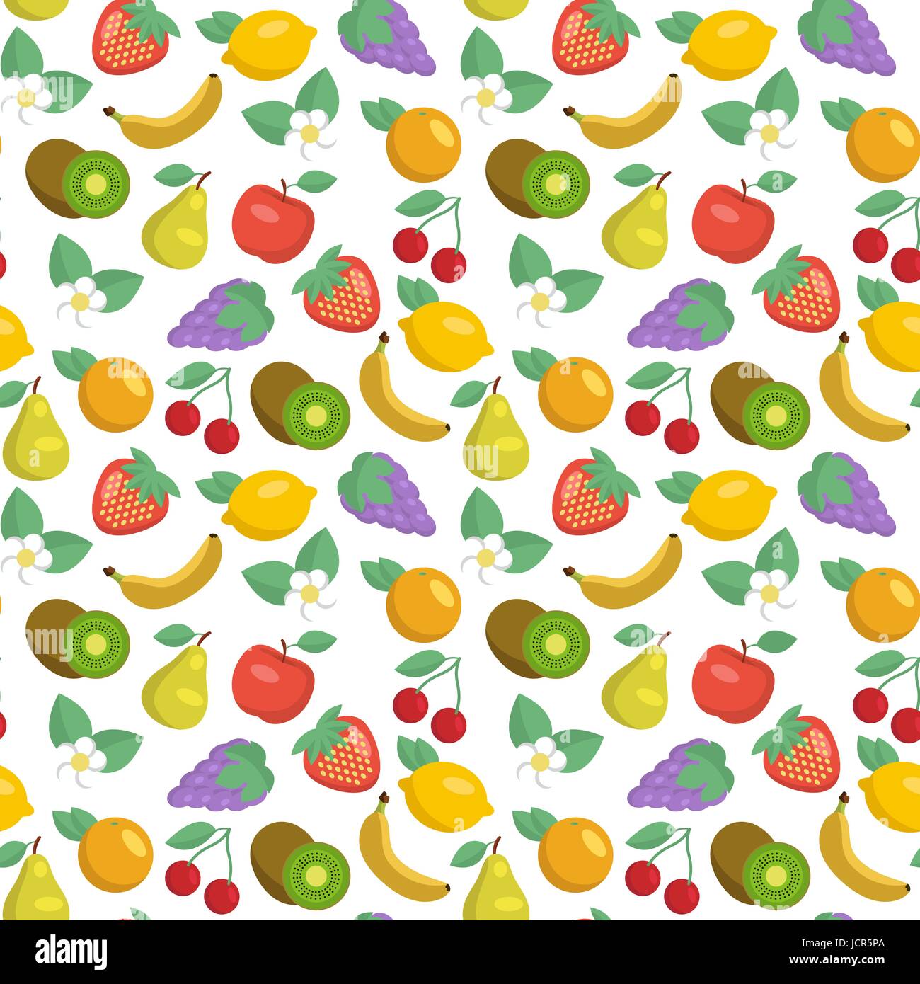 Vector seamless pattern con mele, fragole, limoni, kiwi, uva, banane ciliegie, pere e arance Illustrazione Vettoriale