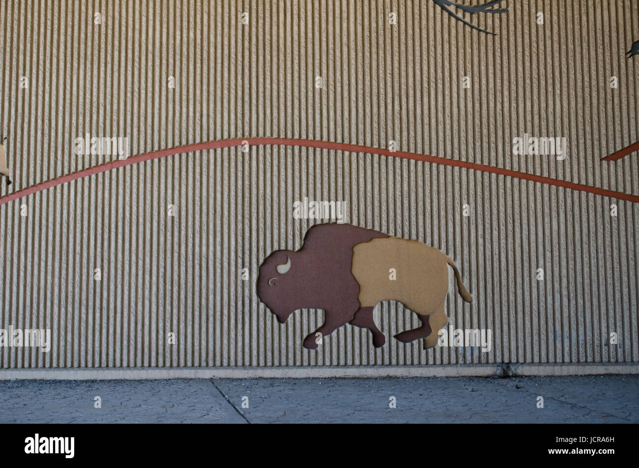 Street Art, bison in calcestruzzo di rilievo sul sottopassaggio in OKC, OK, STATI UNITI D'AMERICA Foto Stock