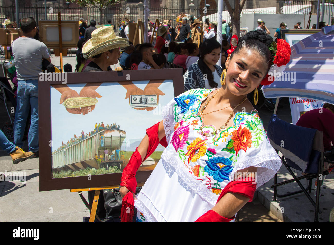 Arte moderna depecting Messico di mais negli scambi commerciali con gli Stati Uniti, Città del Messico, Messico Foto Stock