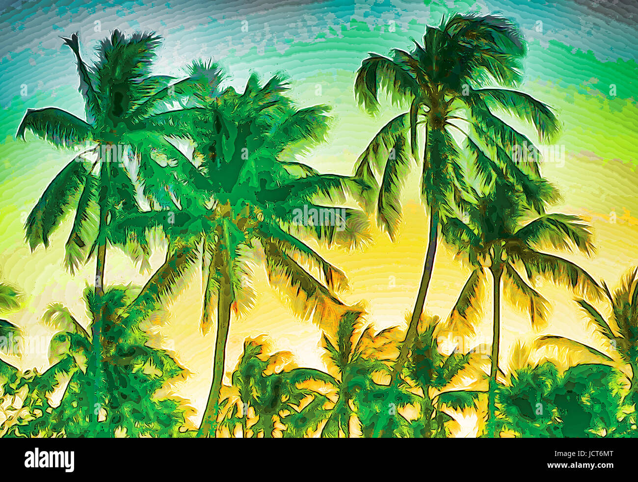 Sunset palms nei tropichi. - Foto di Pittura Foto Stock