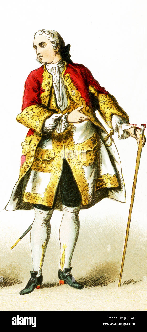 La figura rappresentata qui è un nobile francese dal 1700 al 1750 D.C. L'illustrazione risale al 1882. Foto Stock