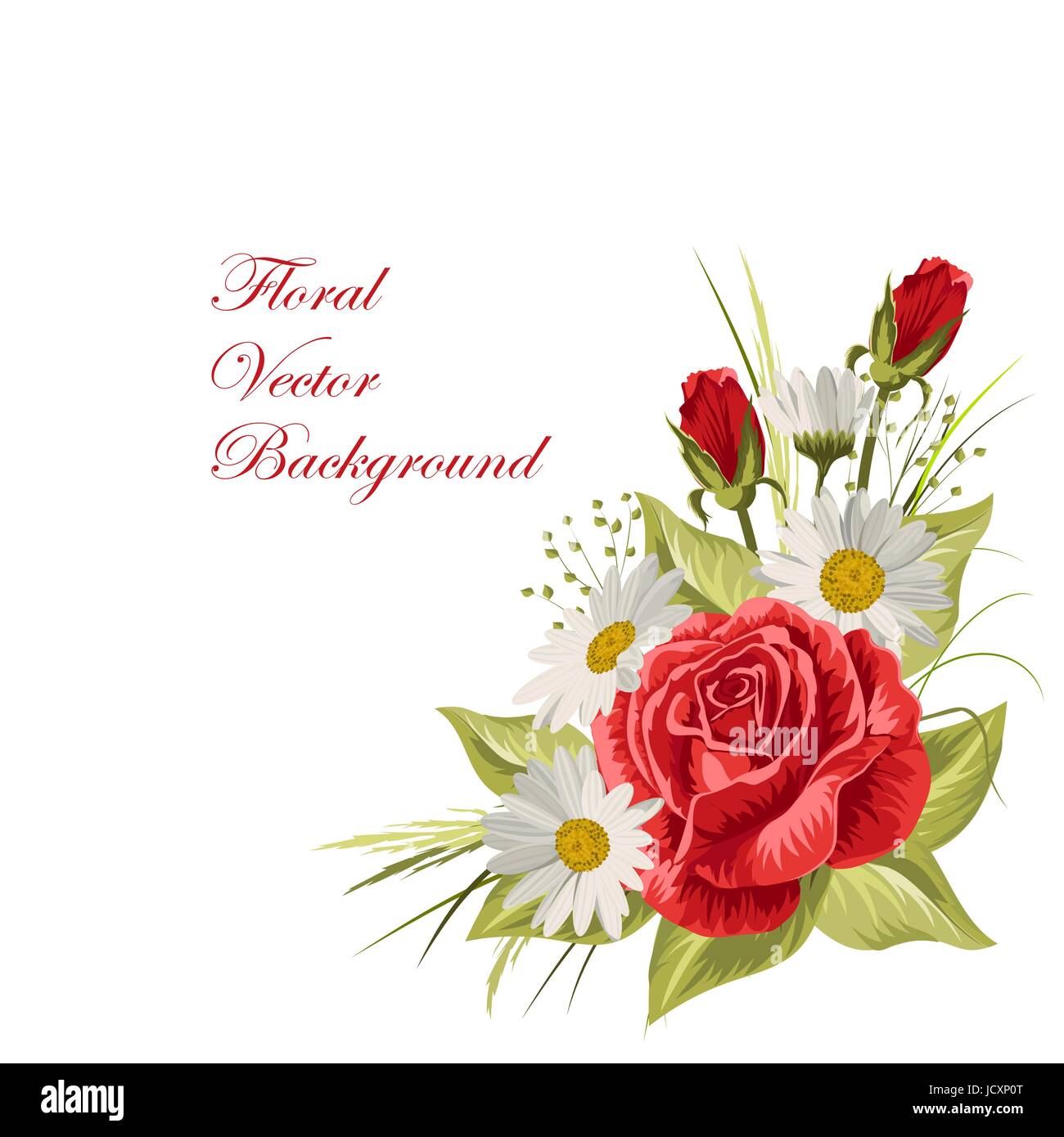 Bella bianco margherite e rose rosse Illustrazione Vettoriale