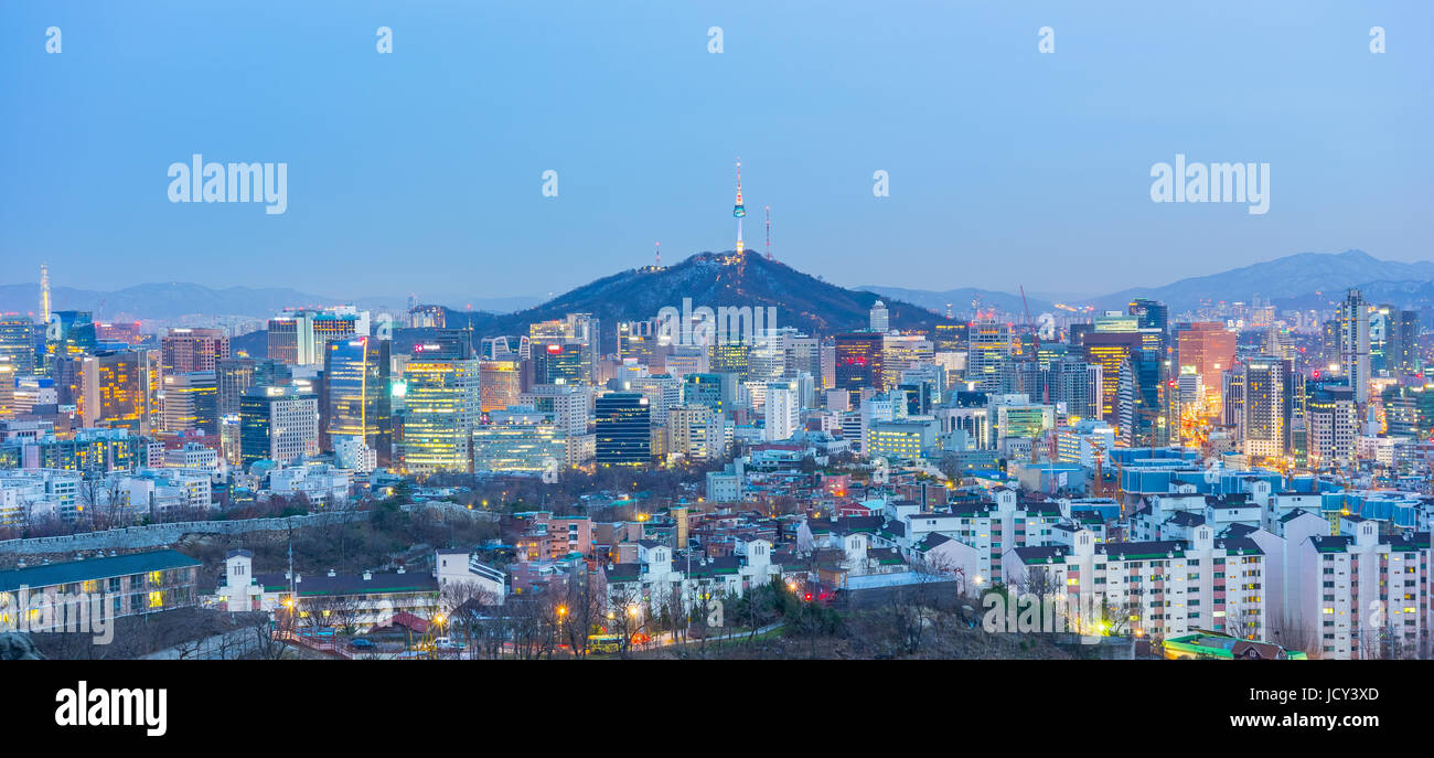 Seoul città skyline in Corea del Sud. Foto Stock