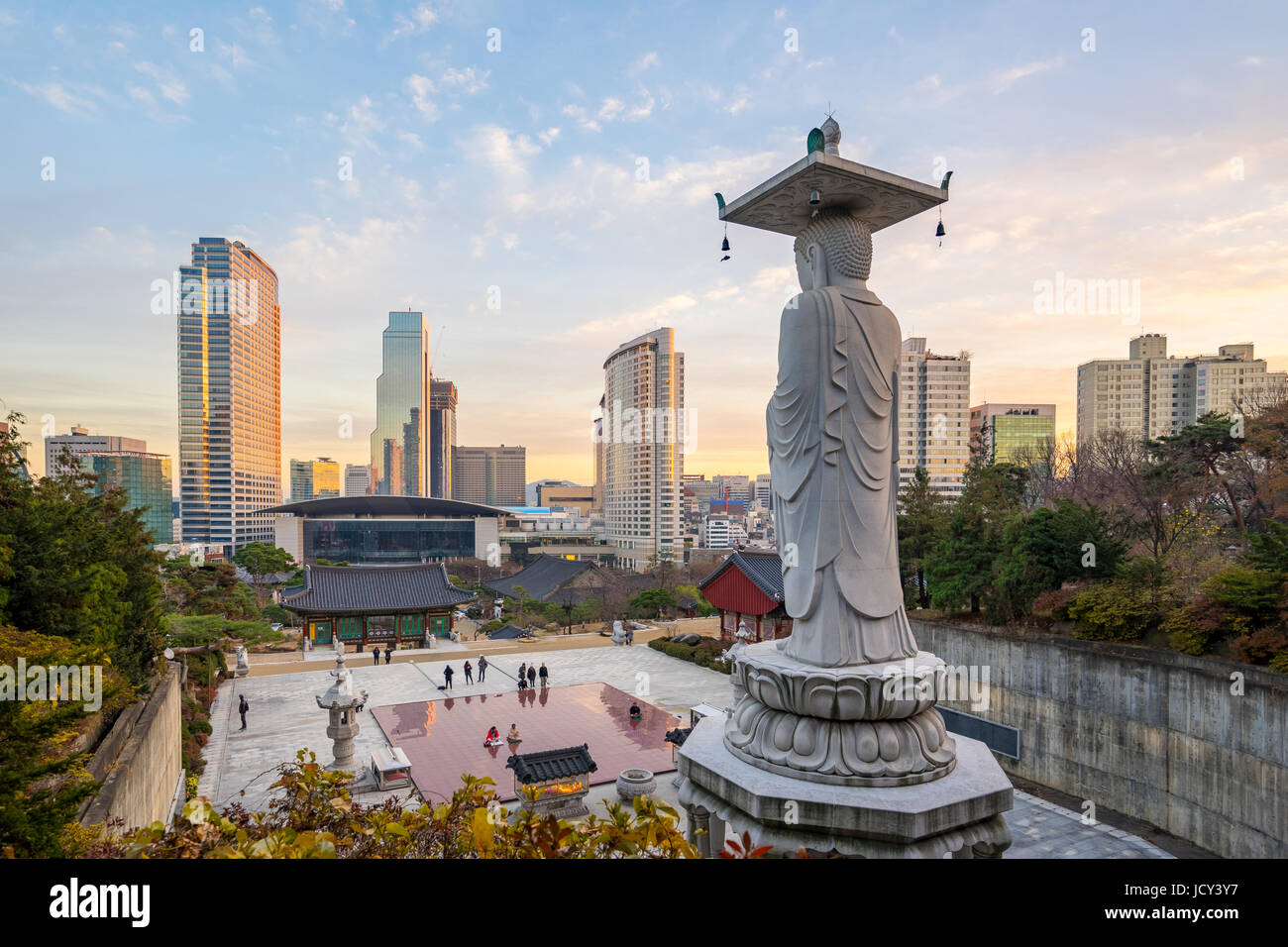 Seoul città con il tramonto in Corea del Sud. Foto Stock