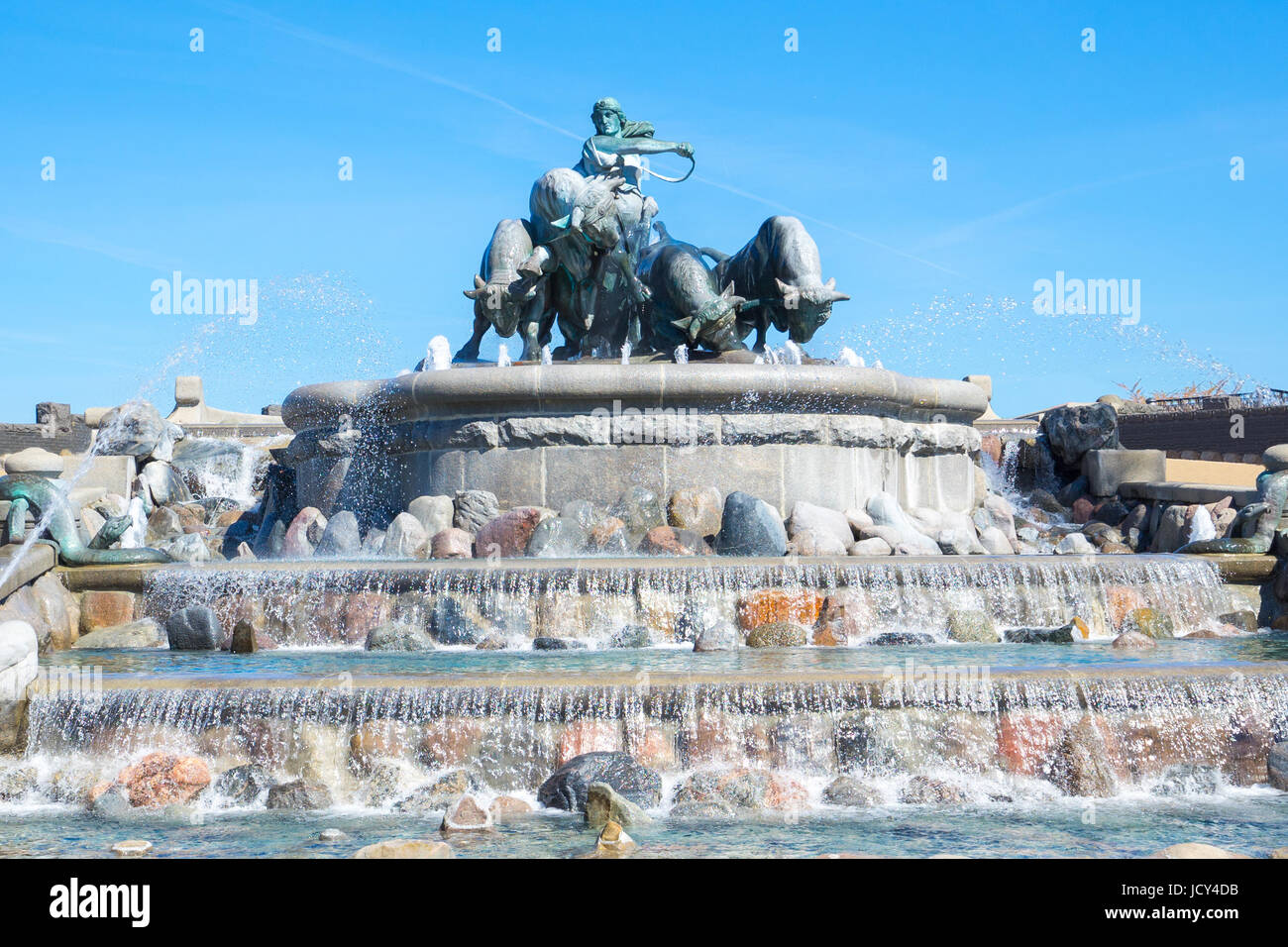 Fontana Gefion o Gefionspringvandet a Copenhagen, in Danimarca. Foto Stock