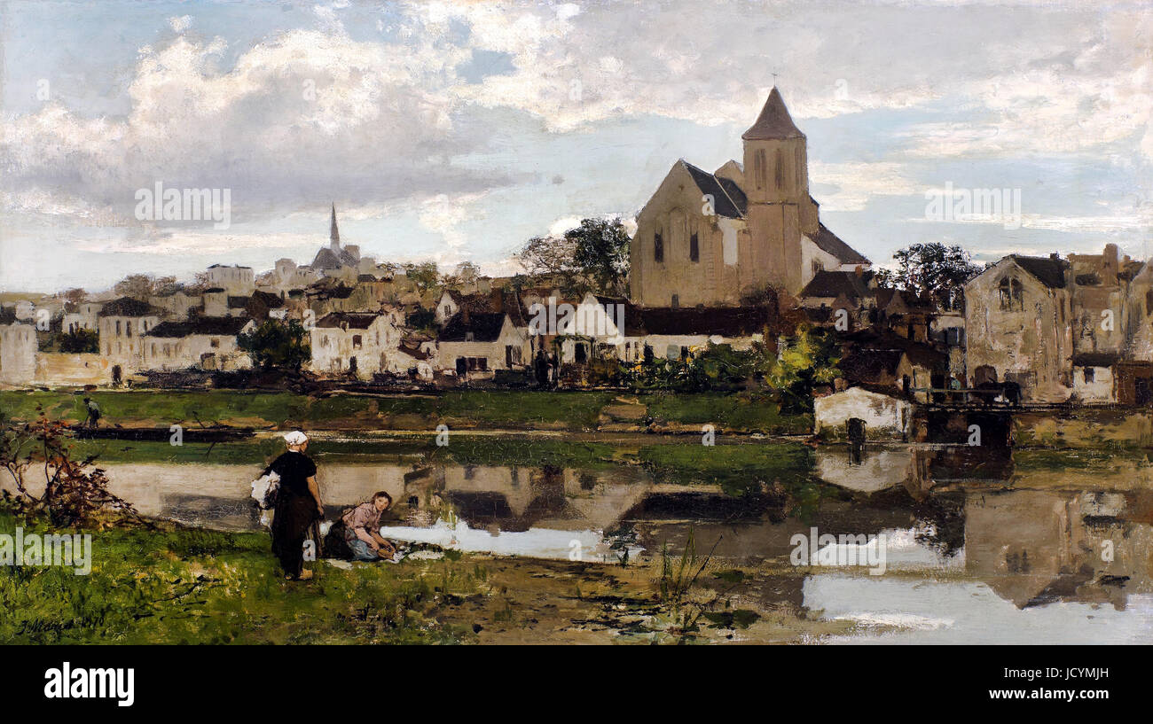 Jacob Maris, vista di Montigny-sur-Loing 1870 olio su tela. Museo Boijmans Van Beuningen, Rotterdam, Paesi Bassi. Foto Stock