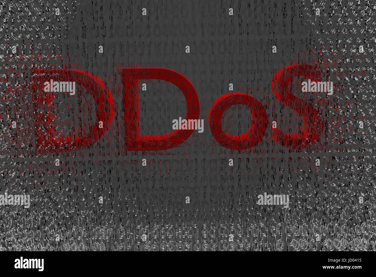 DDOS su un binario digitale sullo sfondo di avvertimento Foto Stock