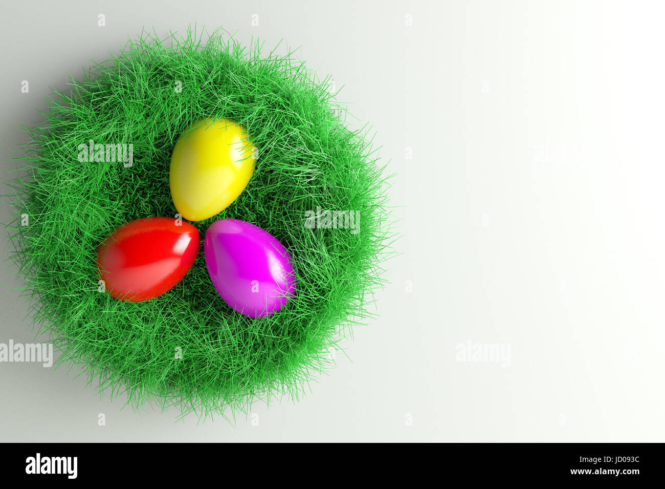 3d'illustrazione; Pasqua nido con tre uova colorate Foto Stock