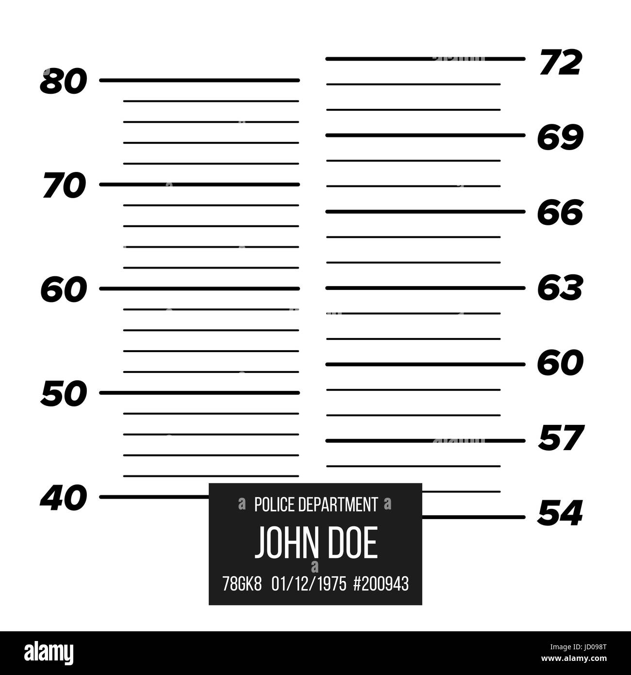 Parete di polizia Lineup metrico imperiale. Prigione Modello di sfondo. Vettore Illustrazione Vettoriale