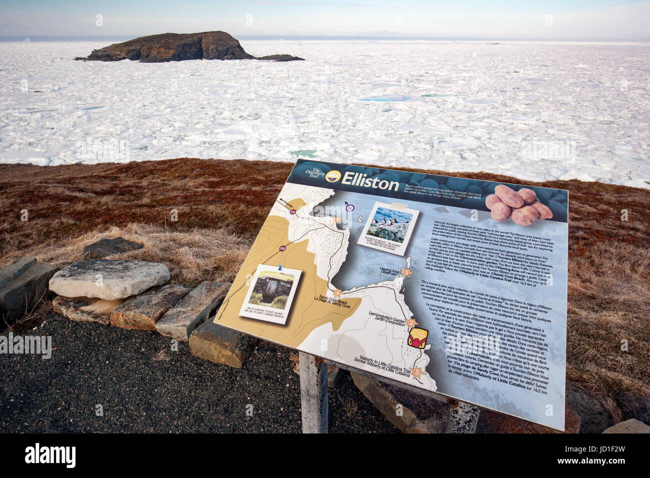 Mappa Elliston e segno interpretative, vicino Bonavista, Terranova, Canada Foto Stock