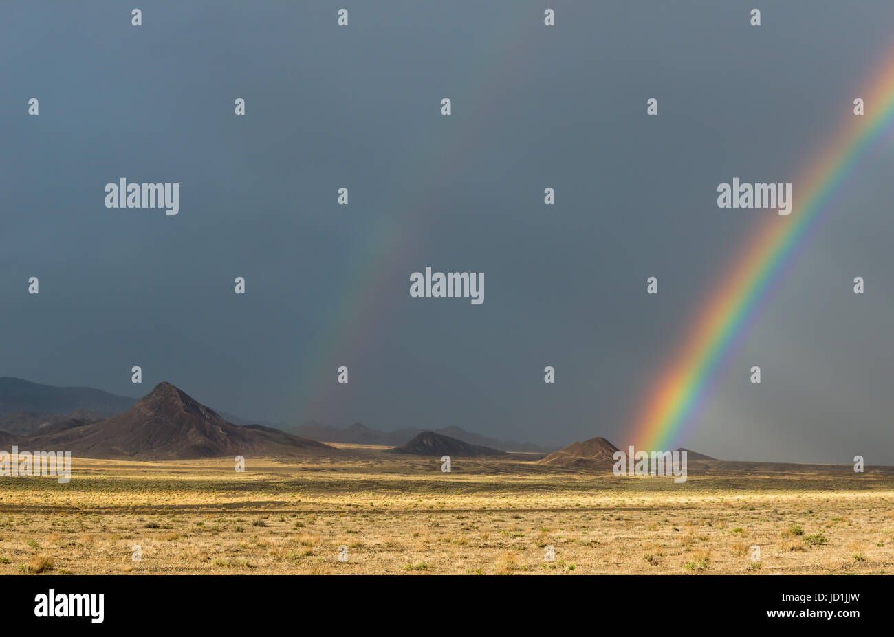 Rainbow nel deserto vicino a Coaldale, Nevada. Foto Stock