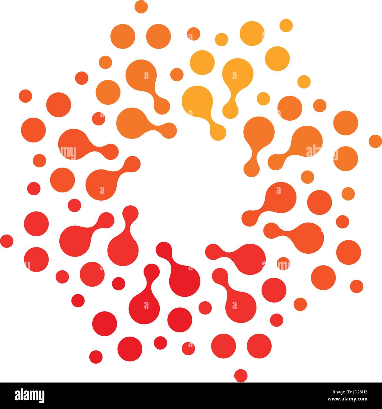 Abstract isolata forma tonda arancione e il colore rosso, il logo stilizzato punteggiata sun logo su sfondo bianco illustrazione vettoriale. Illustrazione Vettoriale