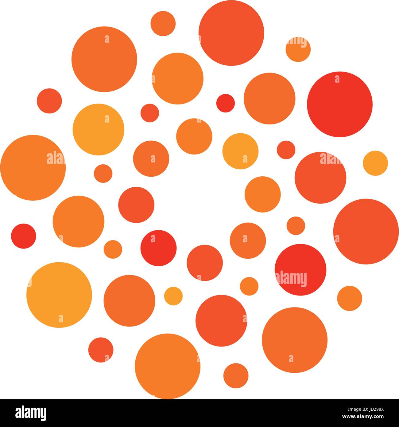 Abstract isolata forma tonda arancione e il colore rosso, il logo stilizzato punteggiata sun logo su sfondo bianco illustrazione vettoriale. Illustrazione Vettoriale