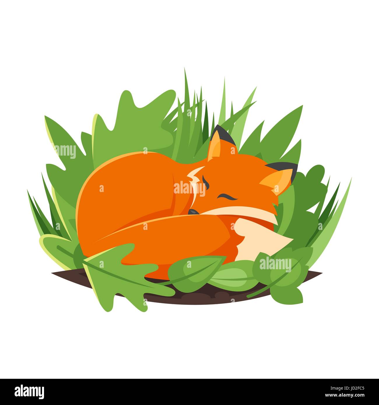 Vettore stile fumetto illustrazione di sleeping fox. Icona per il web. Isolato su sfondo bianco. Illustrazione Vettoriale
