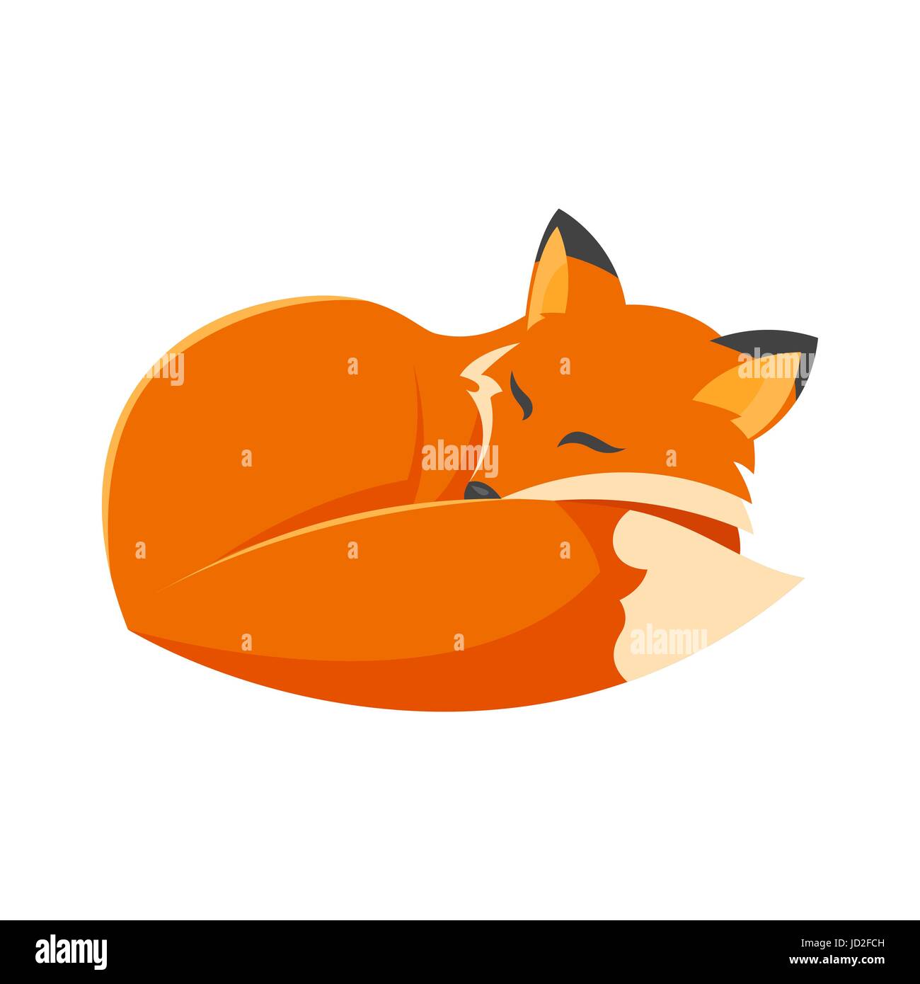 Vettore stile fumetto illustrazione di sleeping fox. Icona per il web. Isolato su sfondo bianco. Illustrazione Vettoriale