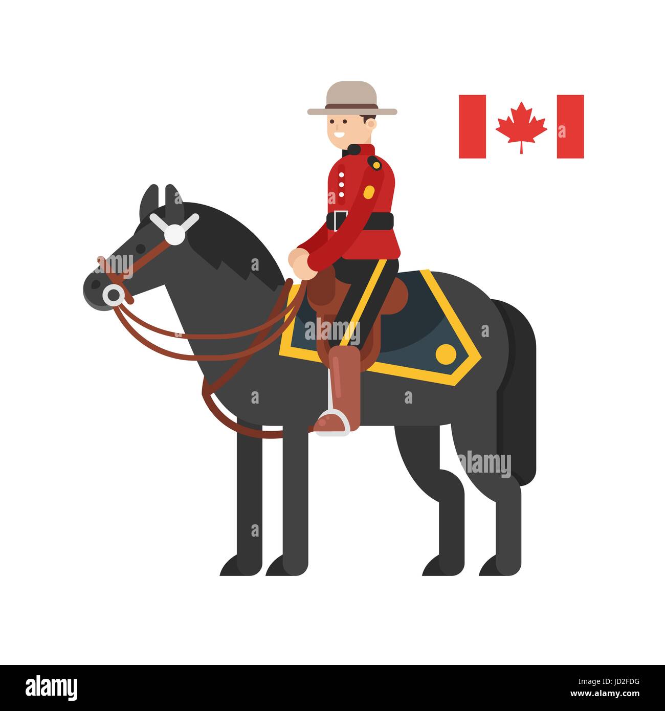 Vettore stile piatto illustrazione della Royal Canadian polizia montata. Icona per il web. Isolato su sfondo bianco. Illustrazione Vettoriale