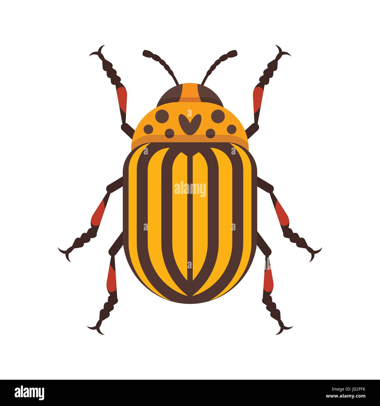 Vettore stile piatto illustrazione del Colorado beetle. Icona per il web. Isolato su sfondo bianco. Illustrazione Vettoriale