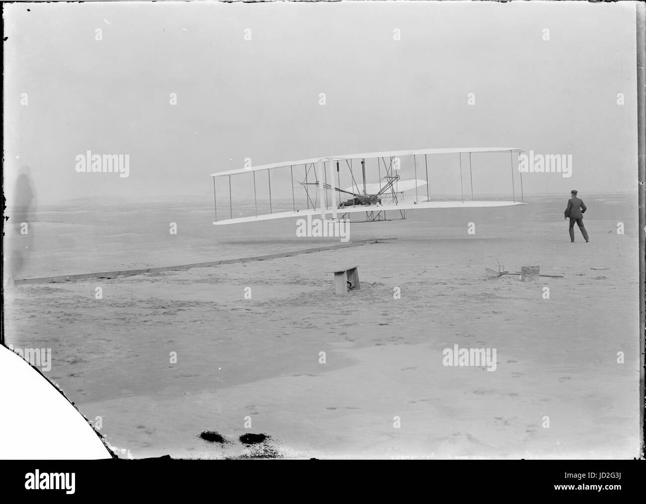 Primo volo, 120 metri in 12 secondi, 10:35 del mattino; Kitty Hawk, North Carolina. Foto Stock