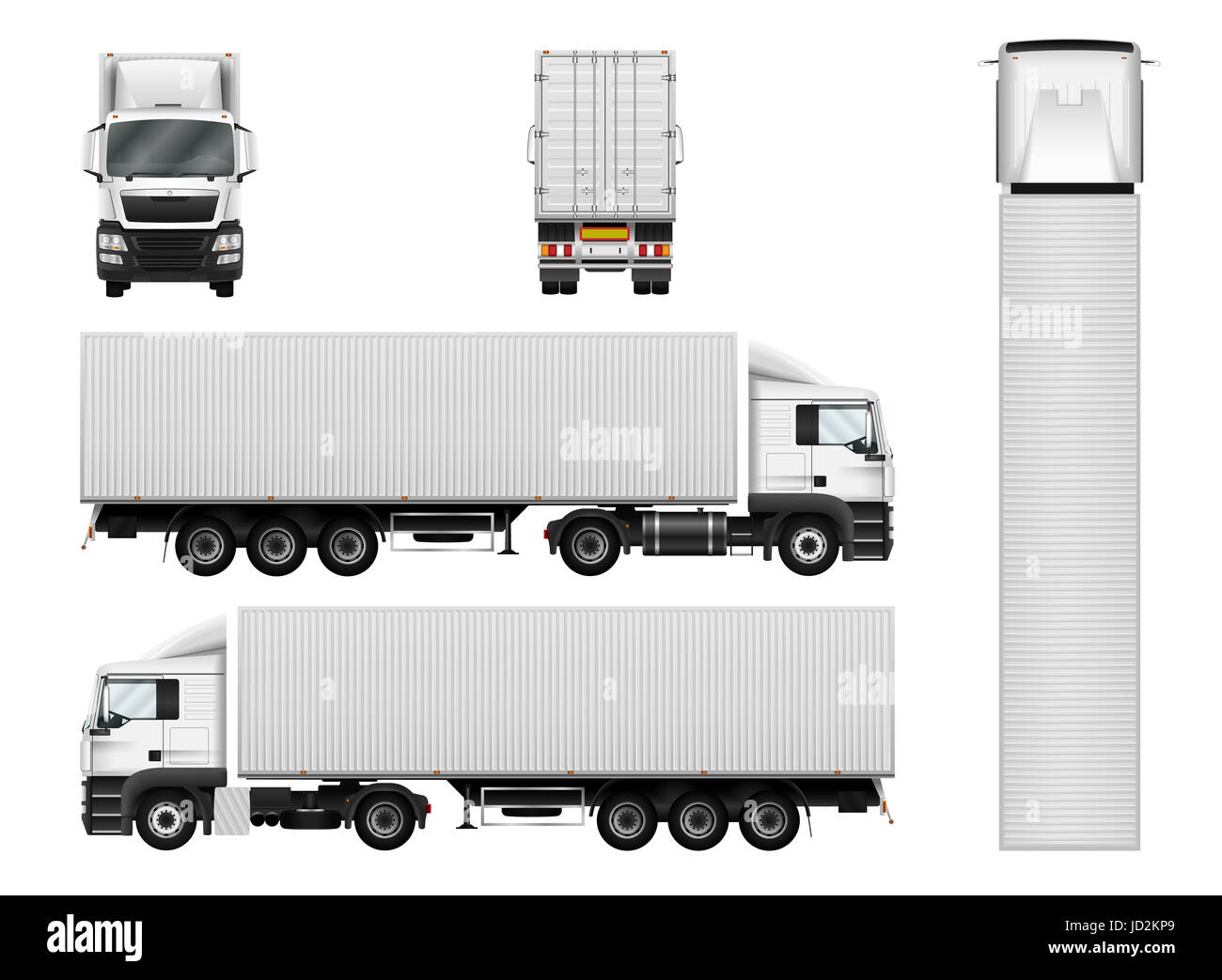 Camion rimorchio con contenitore. Semi carrello illustrazione su sfondo bianco. Foto Stock