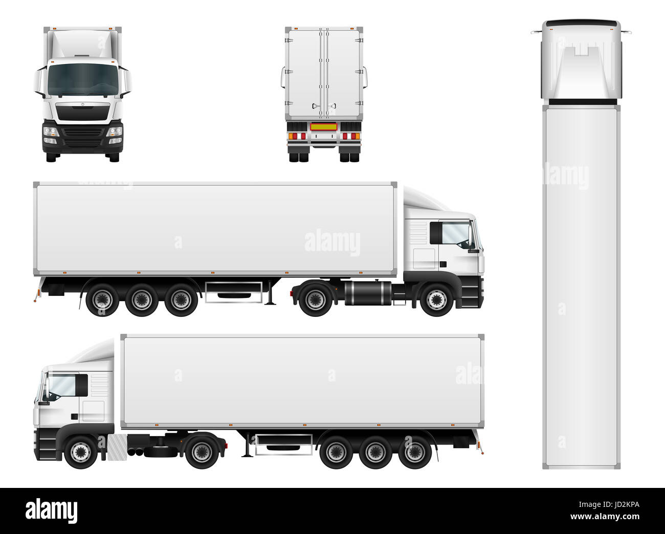 Isolato camion rimorchio illustrazione su sfondo bianco. Cargo consegna veicolo. Foto Stock