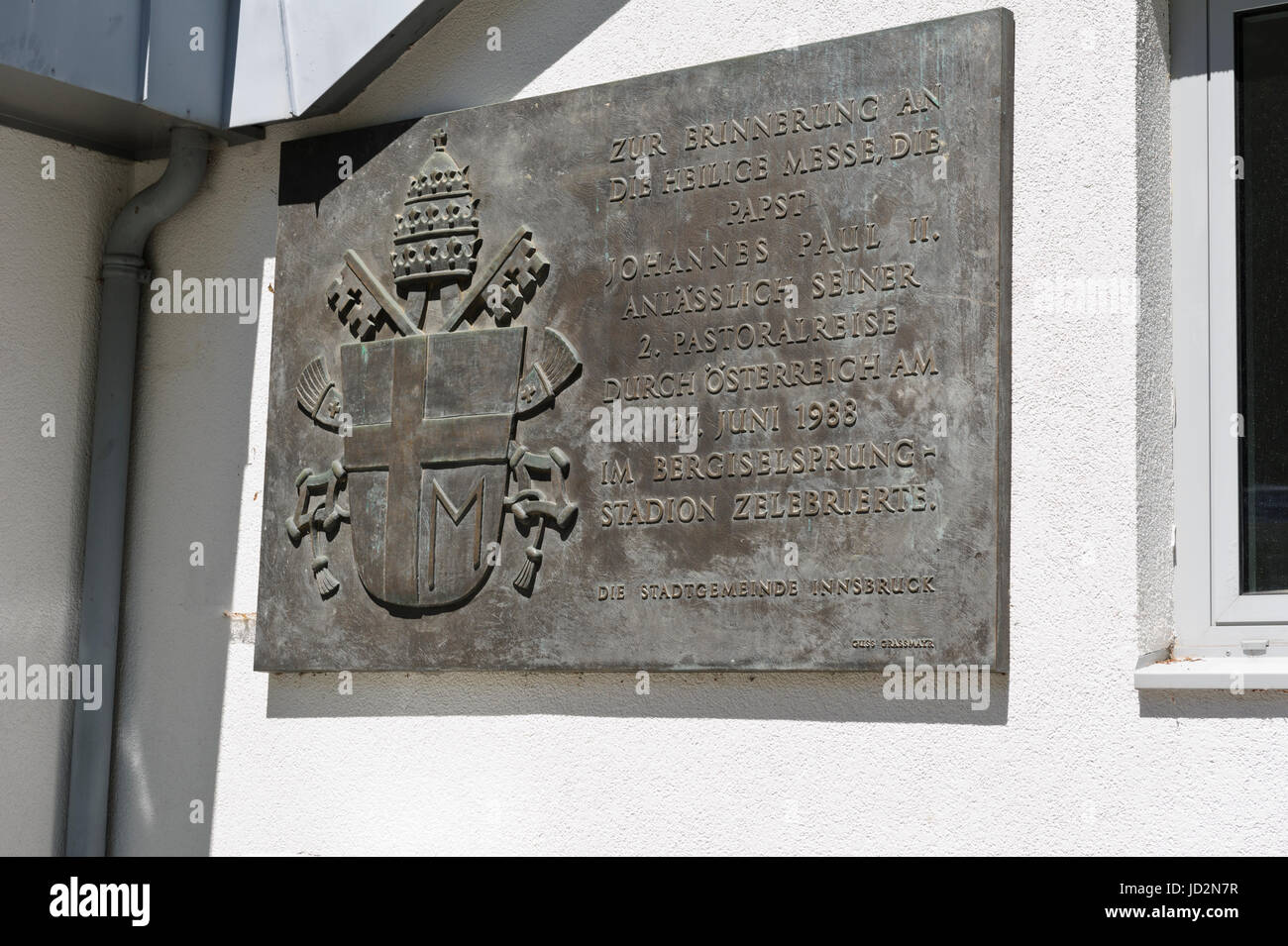 Una lapide commemorativa, Ski Stadio Olimpico, Innsbruck, Austria Foto Stock