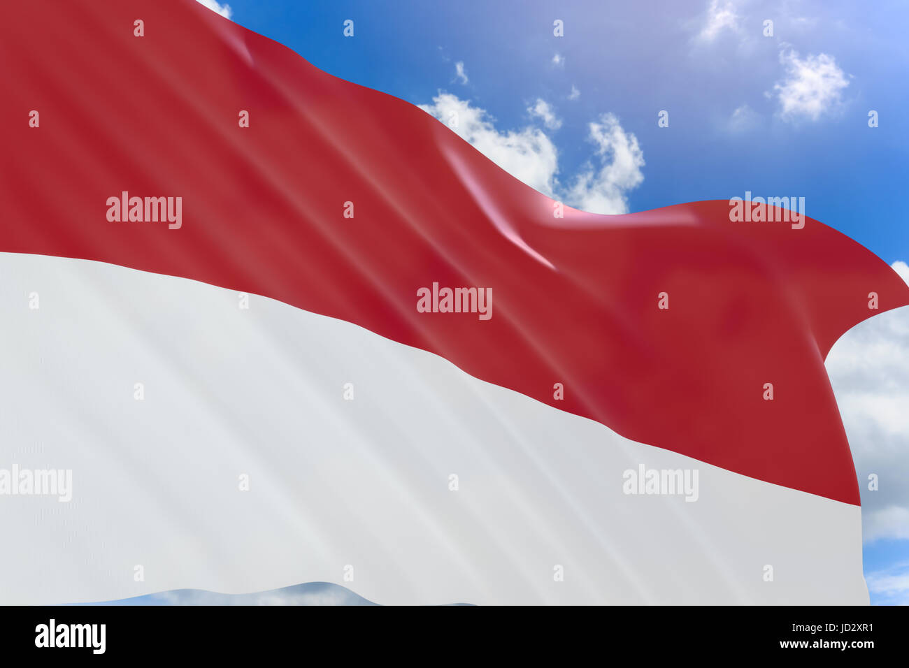 3D rendering di Indonesia bandiera sventola sul cielo azzurro sfondo, Indonesia ufficialmente la Repubblica di Indonesia è uno dei paesi del sud est asiatico Foto Stock